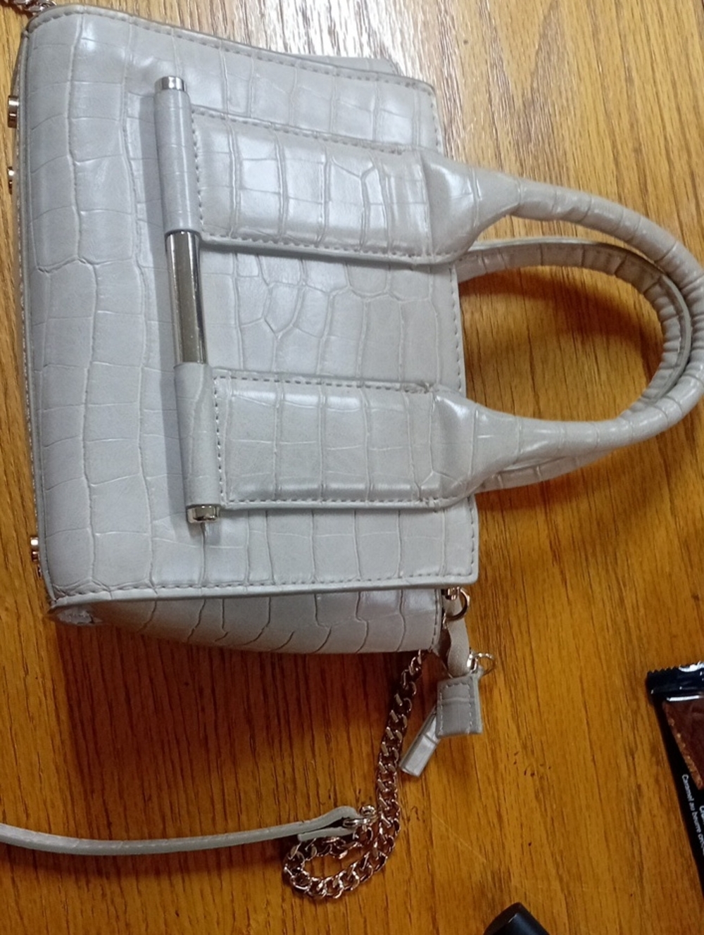 Zara Croc-Embossed Satchel in Light Gray with Chain Strap